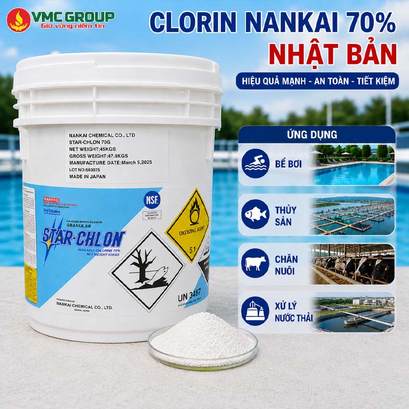 Clorin Nankai 70% thung 45kg Ca(OCl)2 - Calcium Hypochloride nhat ban