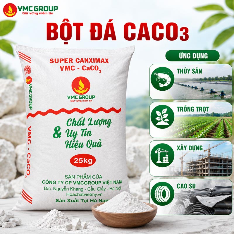 BOT DA CACO3 VMC- SUPER CANXIMAX- CANXI CACBONAT BAO 25KG VIET NAM