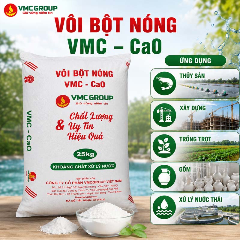 VOI BOT NONG CaO VMC CANXI OXIT BAO 25KG VIET NAM