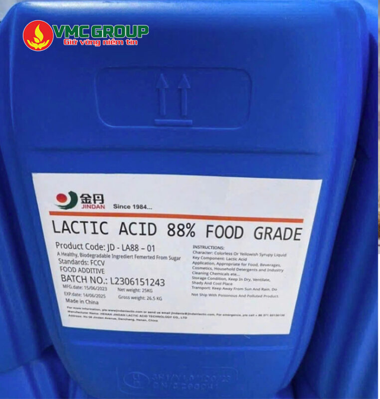 Axit lactic hàng thực phẩm có bao bì ghi rõ " FOOD GRADE"