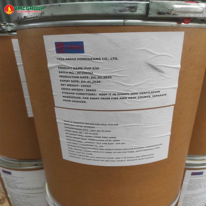 POLYVINYL PYRROLIDONE K30 - POVIDONE K30 - PVP K30 THUNG 25KG TRUNG QUOC