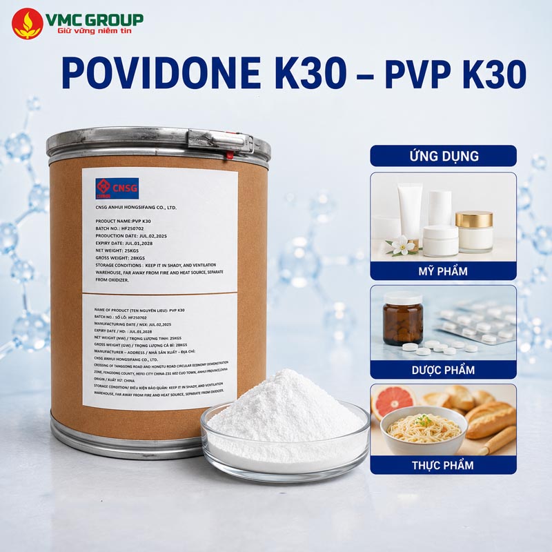 POLYVINYL PYRROLIDONE K30 THUNG 25KG - POVIDONE K30 - PVP K30 TRUNG QUOC PVP-K30-TRUNG-QUOC
