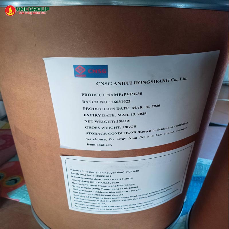 POLYVINYL PYRROLIDONE K30 THUNG 25KG TRUNG QUOC