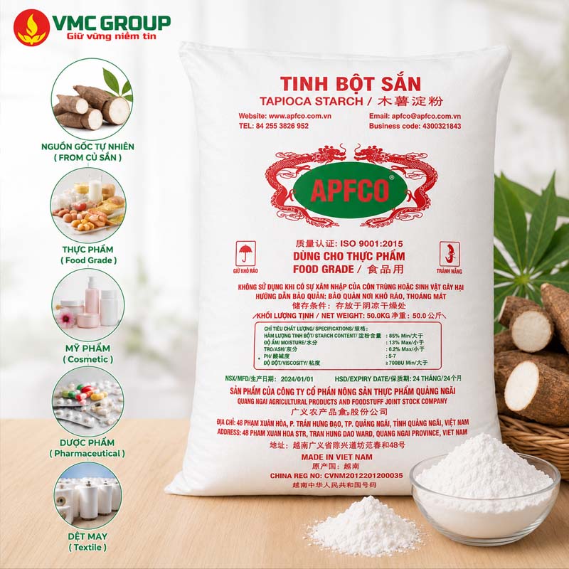 TINH BOT SAN – TAPIOCA STARCH BAO 50KG HANG APFCO VIET NAM